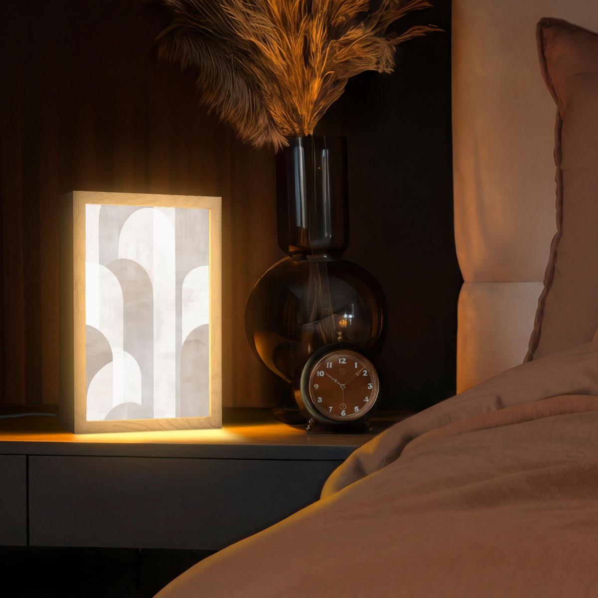 STOLNÍ LAMPA Abstraktní oblouky - Moderní - Béžová 20x30 cm - barva koloniálního buku, kompozitní dřevo (8/20/30cm) - OnlyWow