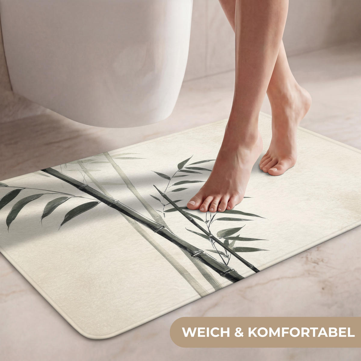 WC PŘEDLOŽKA Japandi - Bambus - béžová 80x50 cm - ecru, textil/plast (80/1cm) - OnlyWow