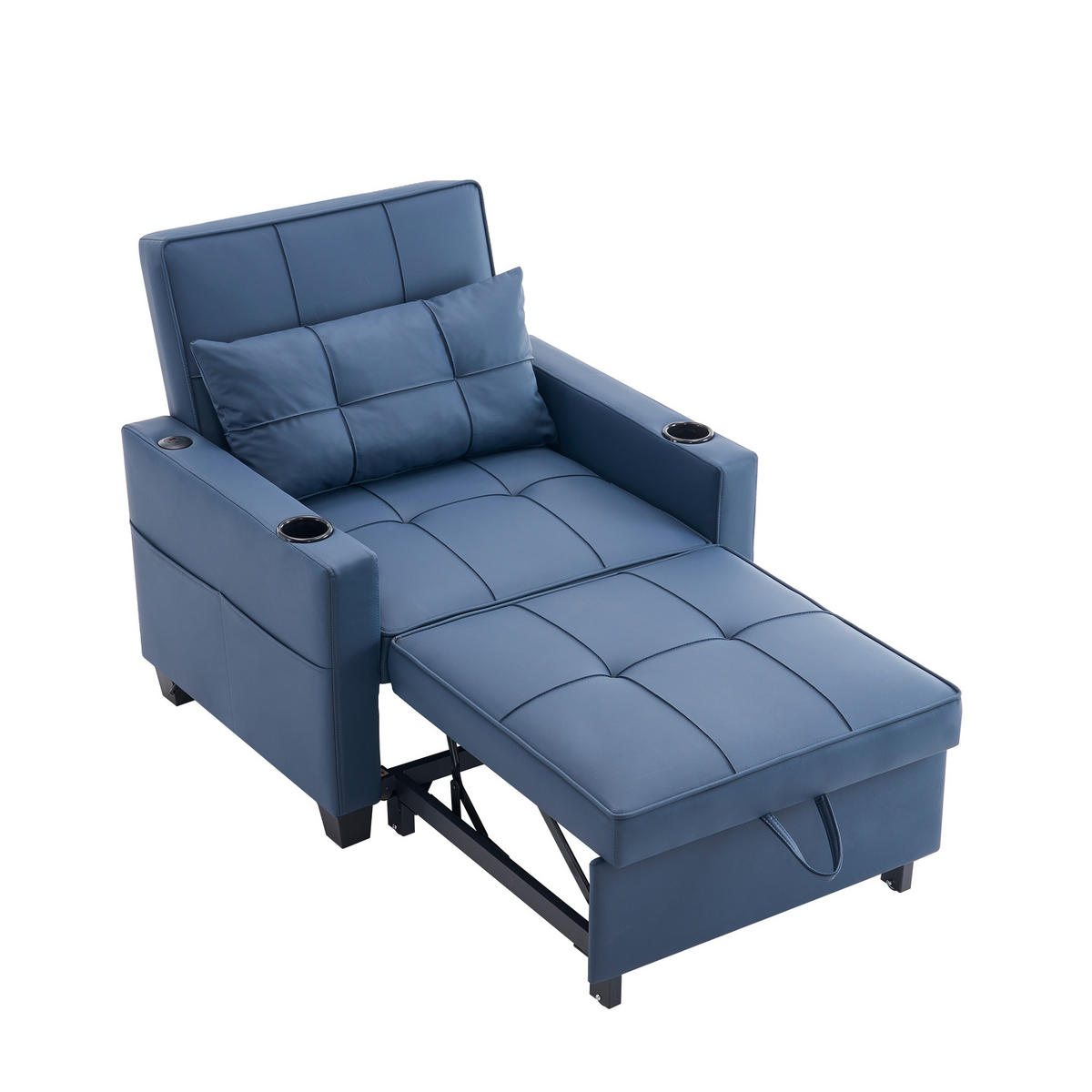 SCHLAFSESSEL DE-35007 3-in-1 mit USB und Getränkehaltern Blau - Blau, Metall (87/84/74cm) - ComfortXL