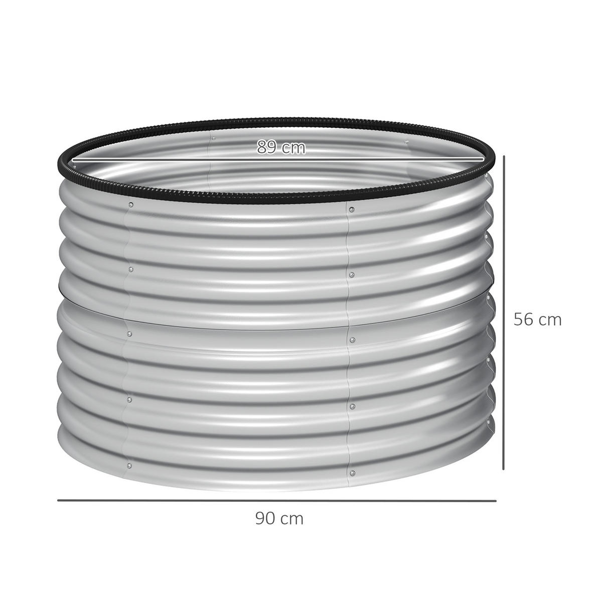 HOCHBEET-SET DE-12184 2er-Set rund, Ø90/56 cm, offener Boden Silber - Silberfarben, Metall (90/56/90cm) - ComfortXL