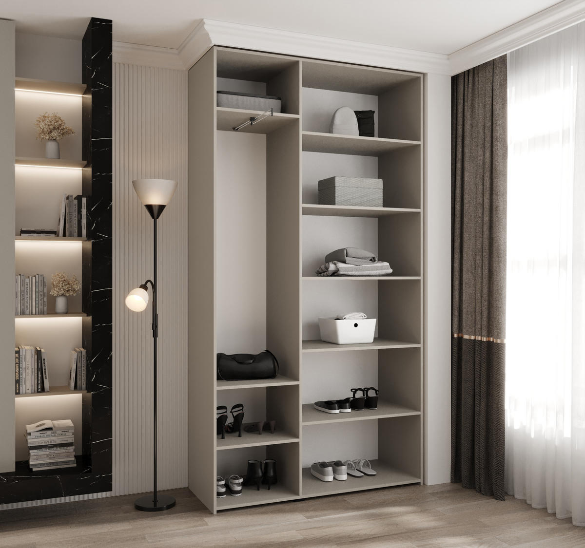 DREHTÜRENSCHRANK 245,5/130/40 3-türig - Kaschmir/Schwarz, Holz/Metall (130/245.5/40cm) - Abiks Möbel
