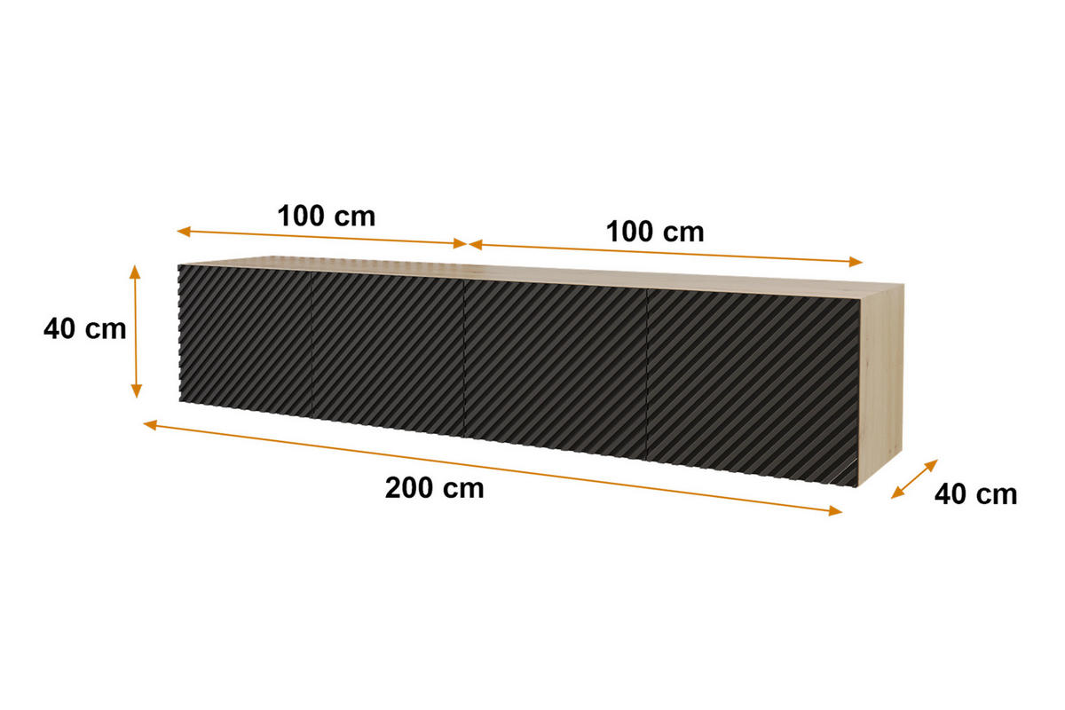 LOWBOARD ZENO-W 2x100x40x40 cm - Artisan / Schwarz - Schwarz, Holzwerkstoff (200/40/40cm) - ALTDECOR