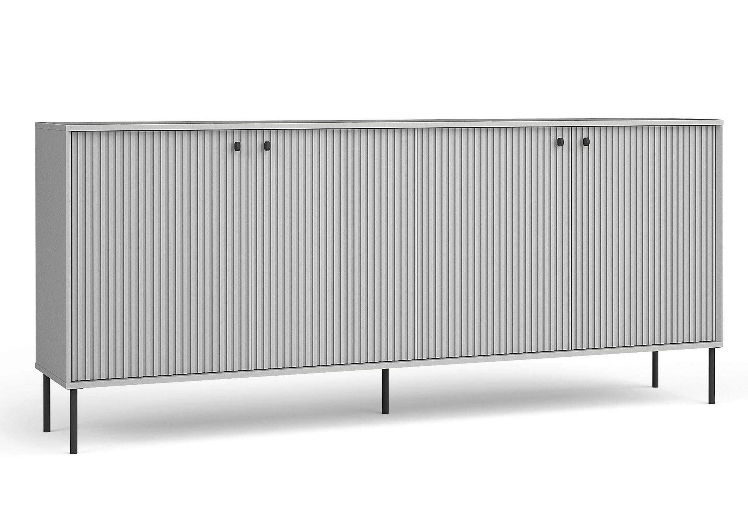SIDEBOARD Irelis 4T Grau 207/89,2/41 cm – mit geriffelten Fronten, mit schwarzen Beinen - Schwarz/Grau, Holzwerkstoff/Metall (207/89.2/41cm) - AX Living