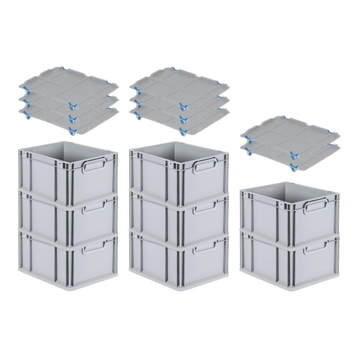 EUROBOX 8x Nextgen Economy Mit Auflagedeckel Grau/Blau Griffe Geschlossen 20 Liter - Blau, Kunststoff (30/22/40cm) - PROREGAL