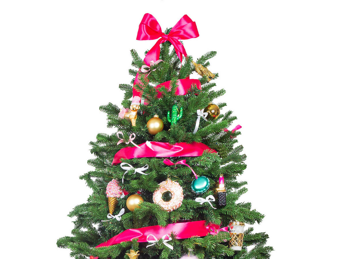 LAALU WEIHNACHTSBAUM geschmückt künstlich mit 115 Stk Kugeln HAPPY AND PINK 210 cm mit Metallständer - Goldfarben/Rosa, Kunststoff (210cm) - LAALU