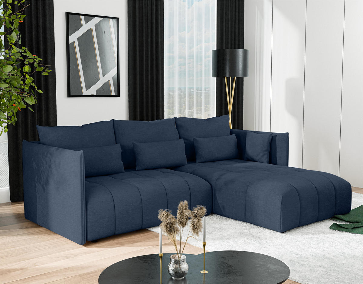 ECKSOFA L Form Cosmova Blau 245/182/83 cm mit Schlaffunktion - Blau/Schwarz, Kunststoff/Textil (245/182cm) - AX Living