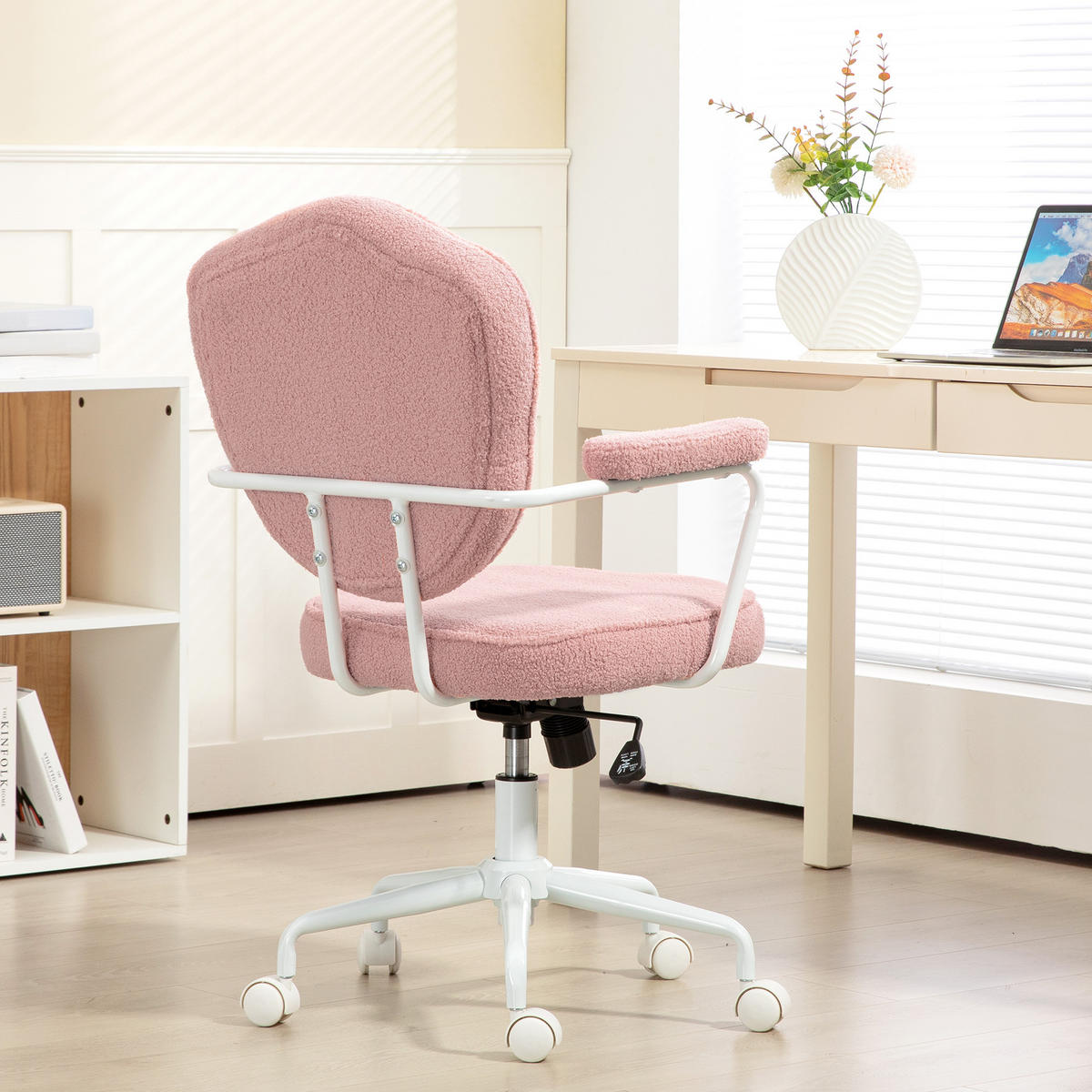 SCHÖNER Bürostuhl mit geknöpftem, weichem Bezug, höhenverstellbar, Rosa - Rosa, Textil (61.5/101/63cm)