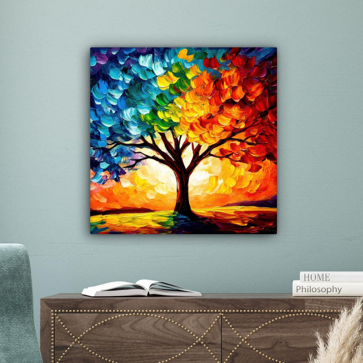 LEINWANDBILD - Baum - Kunst - Natur - Sonnenuntergang - 50x50 - Room Decor - Multicolor, Textil (50/50cm) - MuchoWow