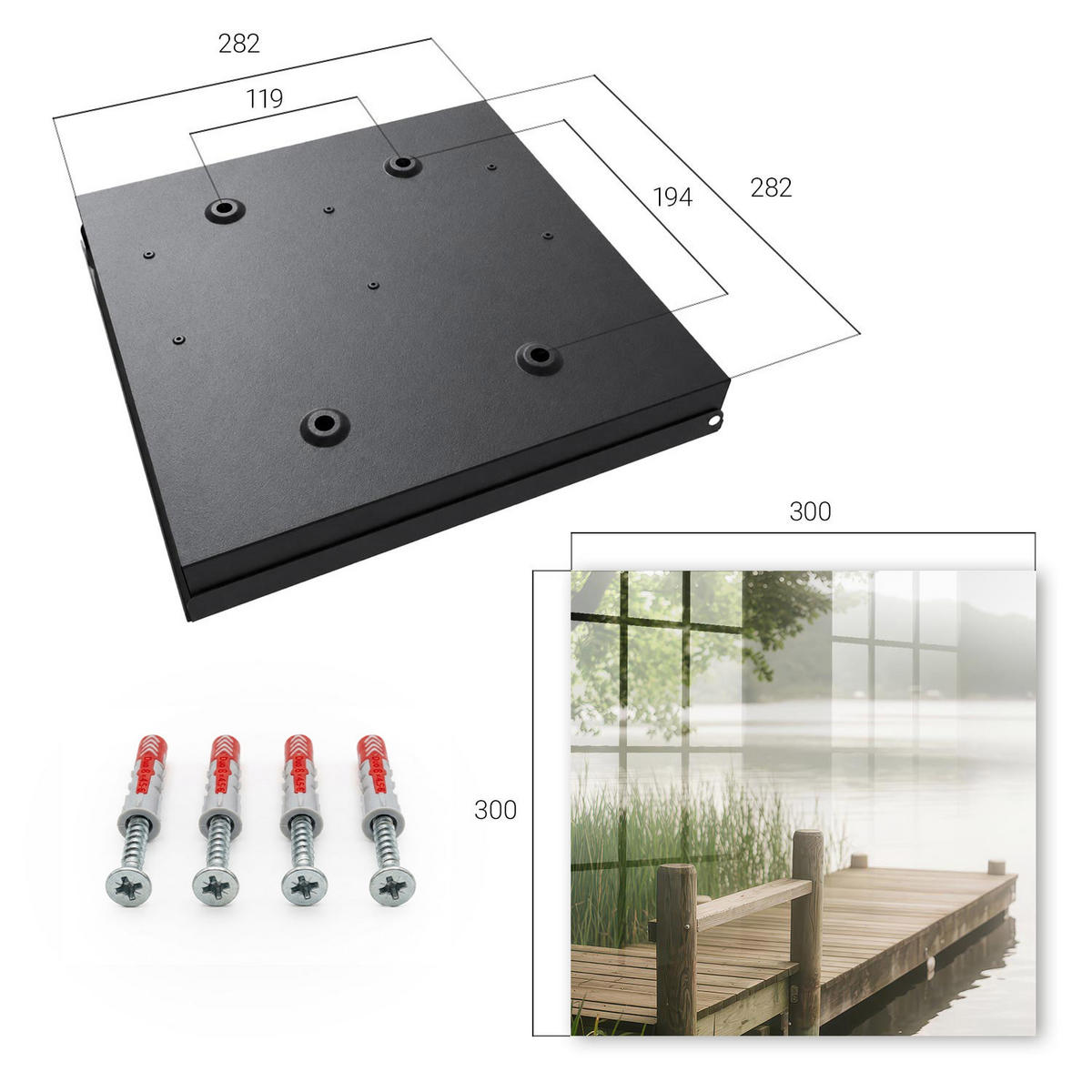SCHLÜSSELBOX Schwarz 30x30 cm- Türöffnung nach rechts - See des Friedens - Grün, Metall (30/30/5cm) - TULUP