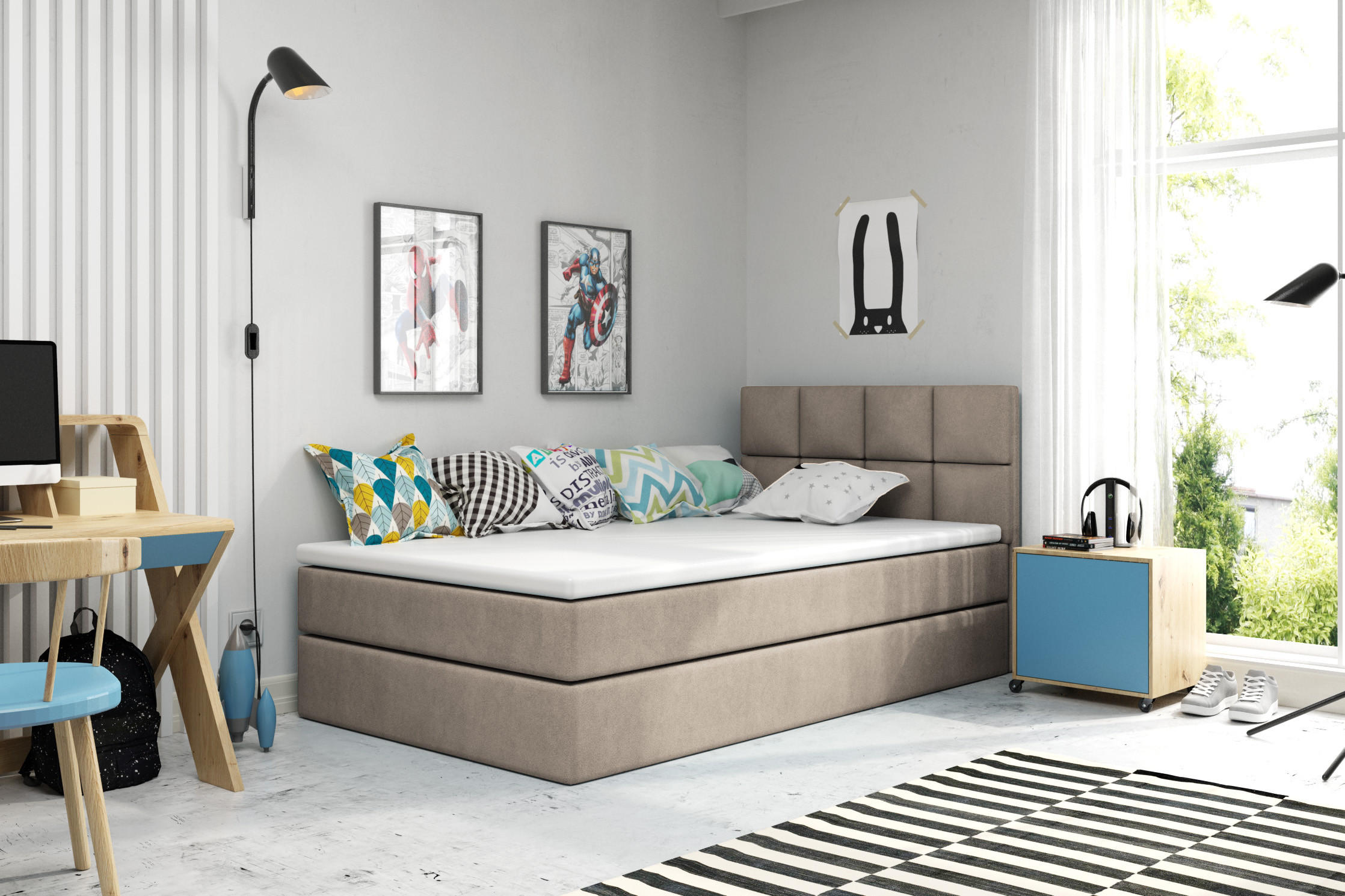 BOXBETT OLAF 120 x 200 Beige - Beige, Textil/Metall (120/200cm) - VLR BEDS