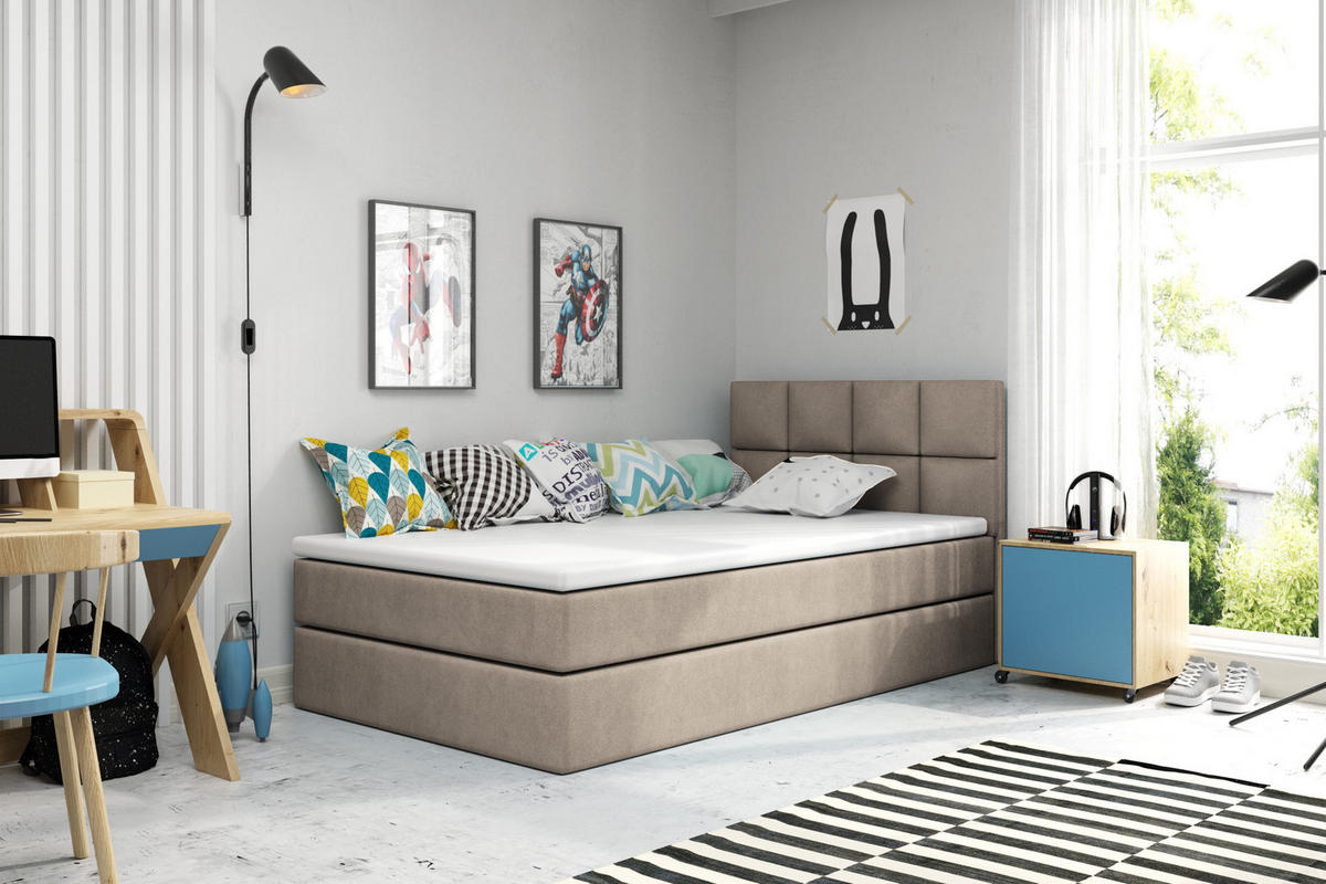 BOXBETT OLAF 120 x 200 Beige - Beige, Textil/Metall (120/200cm) - VLR BEDS