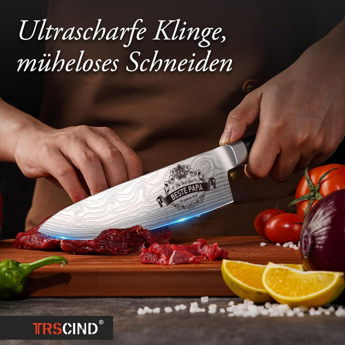 KOCHMESSER Edelstahl mit Lasermuster - Silberfarben, Metall (37.5cm)