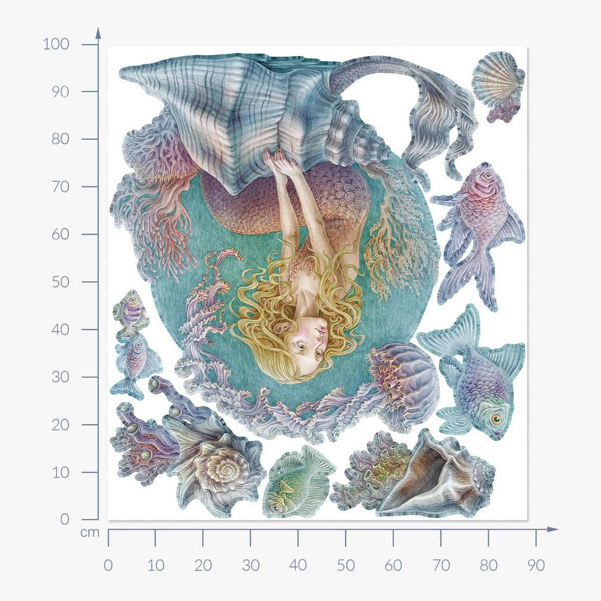 WANDAUFKLEBER 100x88cm - Sirenengeschichten - Multicolor, Kunststoff (100/88/0.1cm) - Wallfluent