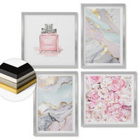 WANDBILDER 4er Set - 50x50 cm & 40x60 cm Silberner Rahmen - Rosa Blumen Marmor Pastell - Silberfarben, Kunststoff (50/50cm) - ArtPrintCave