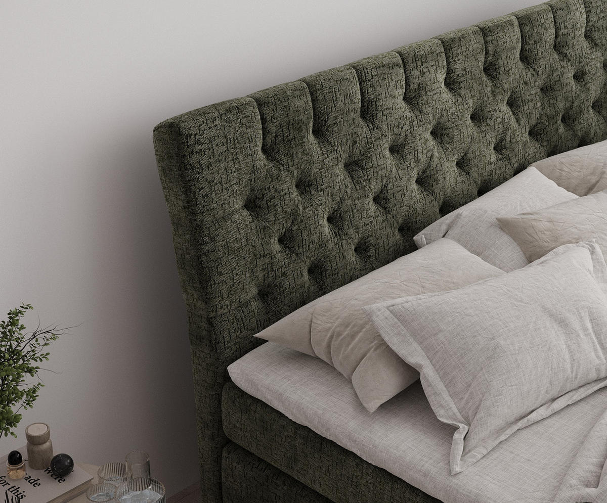 BOXSPRINGBETT Seraphine Olivenfarbe 200/200 cm - Schwarz/Olivgrün, Holz/Holzwerkstoff (200/200cm) - Maison de Reve
