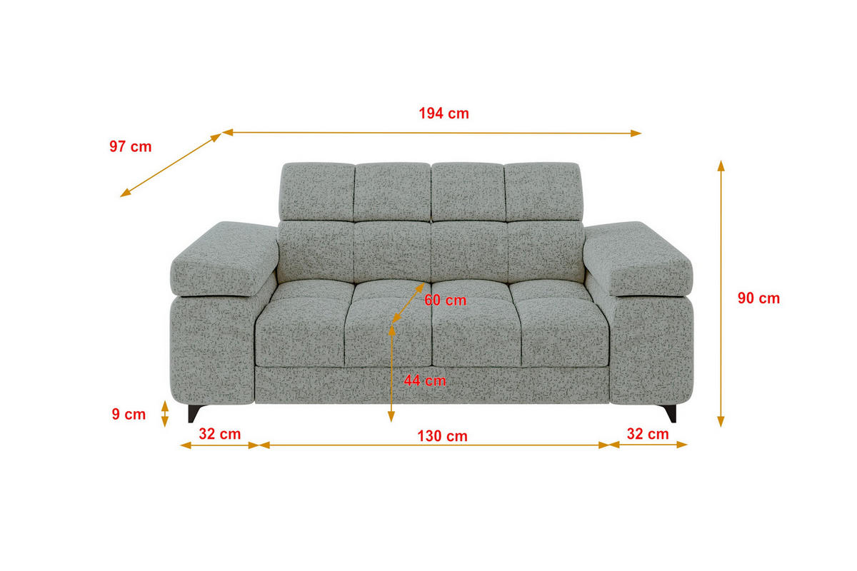SOFA 2-Sitzer LORD-S1 194x97x90 cm Grün Chenille - Mintgrün, Holzwerkstoff/Textil (194/90/97cm) - ALTDECOR