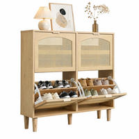 SCHUHSCHRANK in Eichefarben Schuhkommode aus Rattan mit 4 Klappschubladen für Schlafzimmer oder Flur, B100/T25/H90cm - Eichefarben/Naturfarben, Holz/Holzwerkstoff (100/90/25cm) - STILVORA