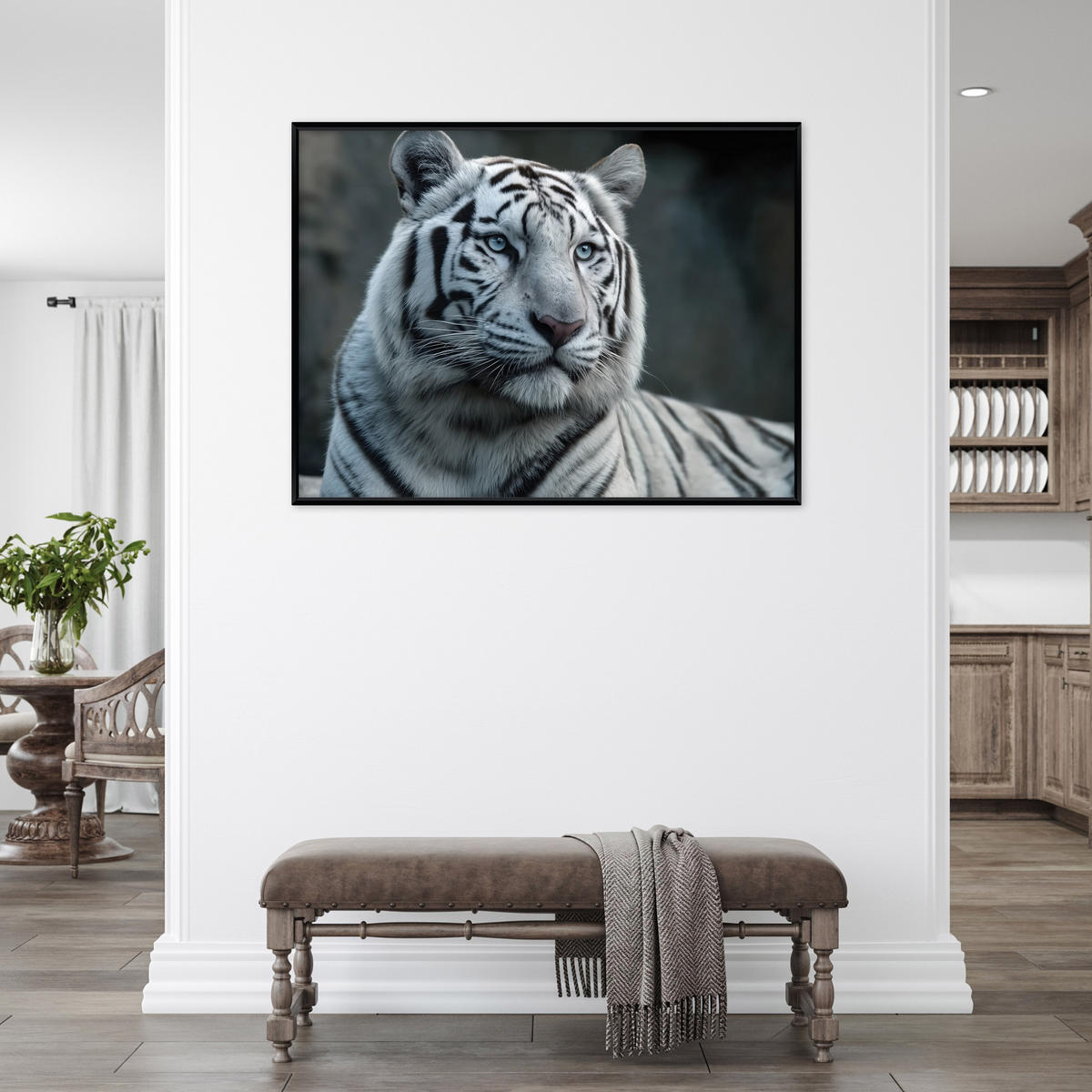 BILDER mit Rahmen Tiger Tiere Weiß 120x80 cm - Multicolor, Holzwerkstoff (120/80cm) - Wallarena