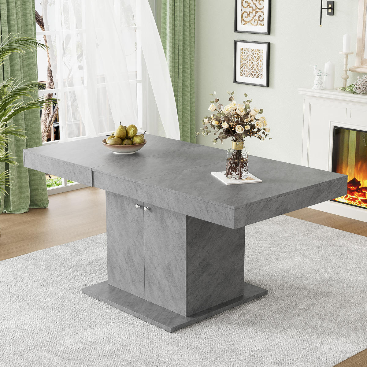 ESSTISCH 140-180x80x76 cm in Grau aus Spanplatte mit automatischer Teleskop-Erweiterung und Stauraum - Grau, Holzwerkstoff (80/180/76cm) - Modfu