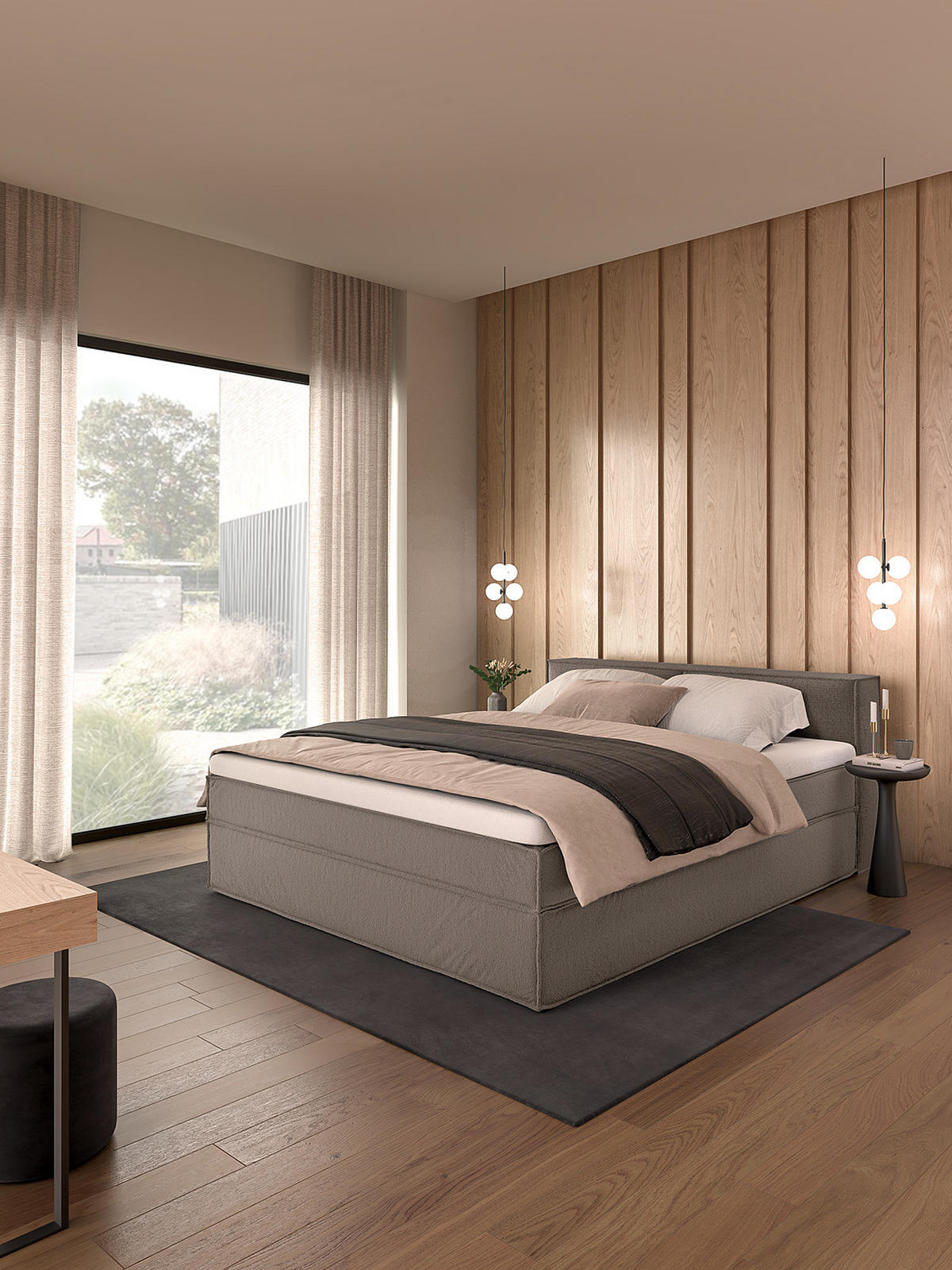 BOXSPRINGBETT mit Kopfteil - Premium - Grau, Textil (200/200cm) - home24