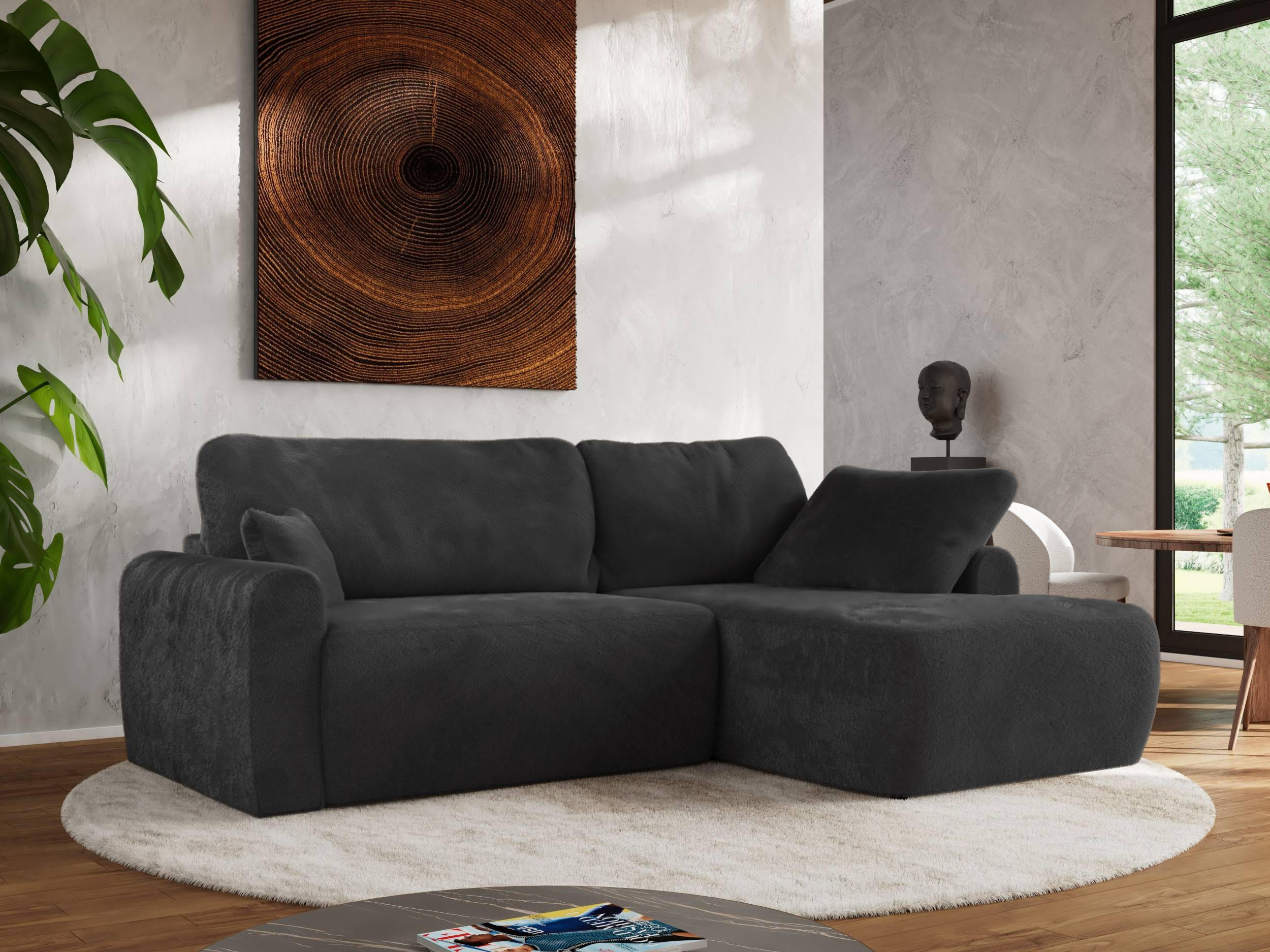 ECKSCHLAFSOFA CUBO L Dunkelgrau Plüsch - rechts - Dunkelgrau/Schwarz, Kunststoff/Textil (187/273cm) - MKS