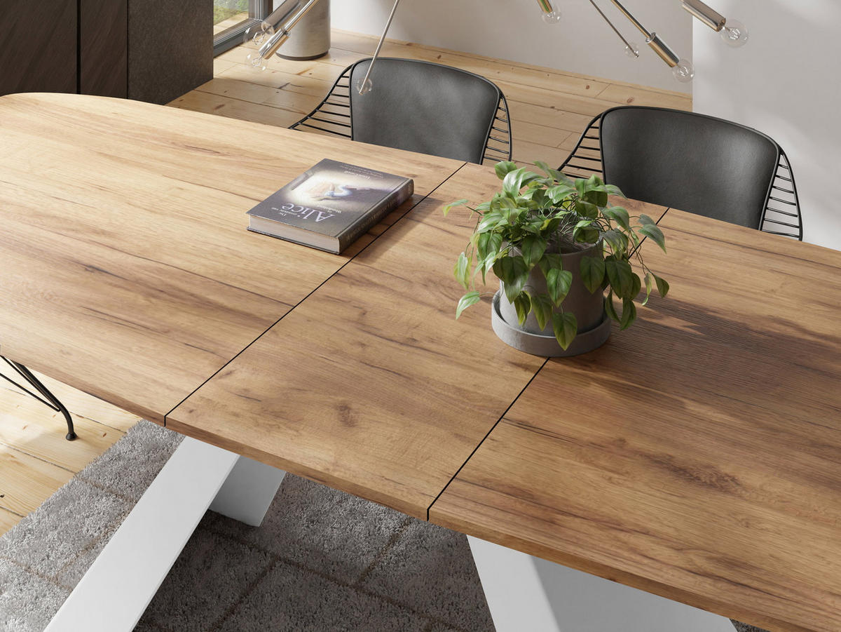 ESSTISCH Monte Weiß rechteckig ausziehbar, Craft Eiche 180-220/90/76 cm - Eiche Wotan/Braun, Holzwerkstoff/Metall (90/218/76cm) - WFL GROUP