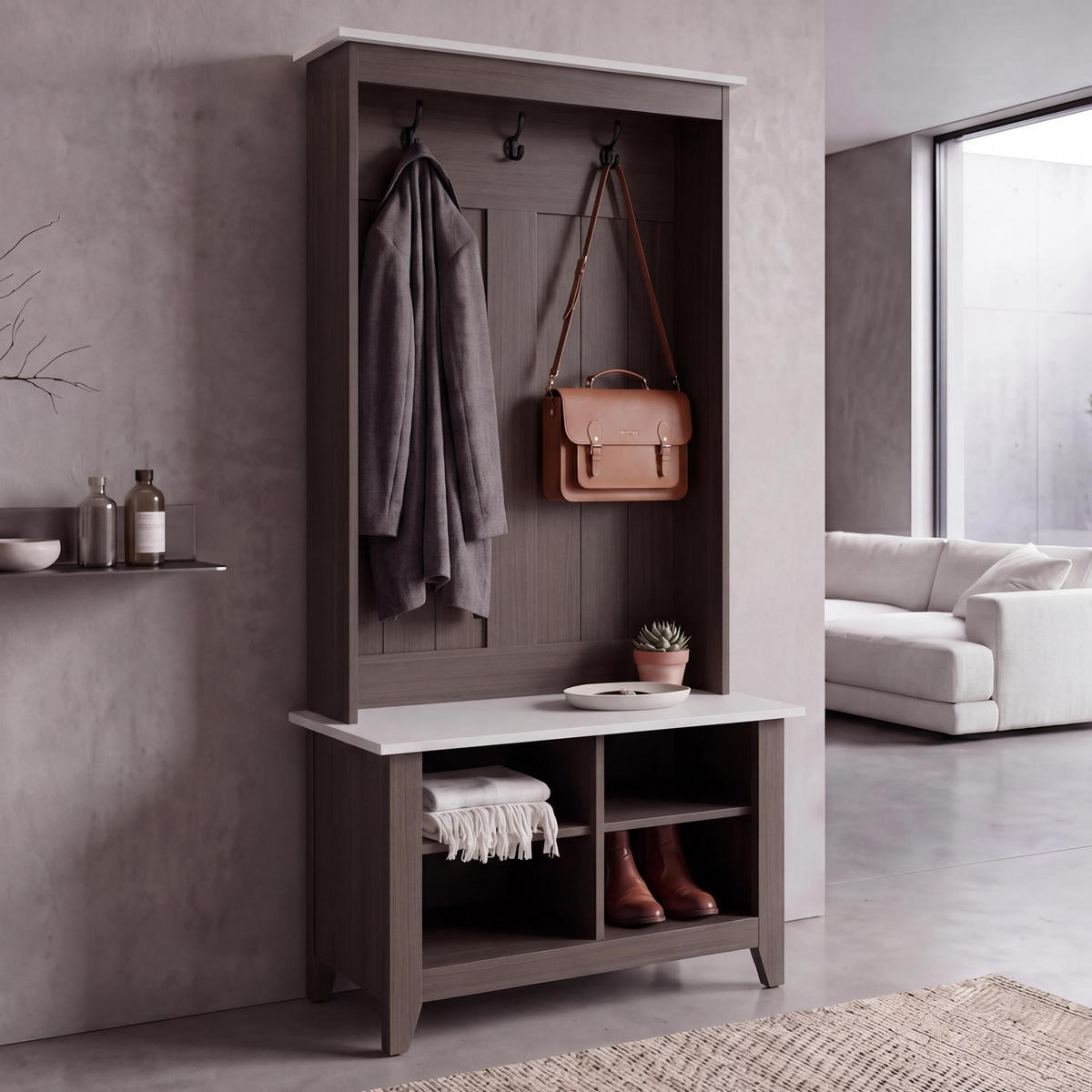 GARDEROBE Walnuss Dekor, Beige - Beige/Walnussfarben, Holz (76/170/39cm) - MCW