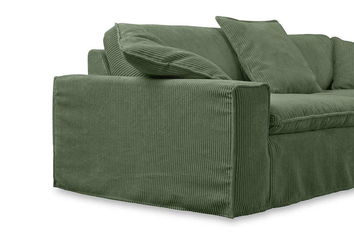 SOFA XL NETTA Grün Cord - Braun/Grün, Birkenholz/Textil (258/90/116cm) - KAWOLA