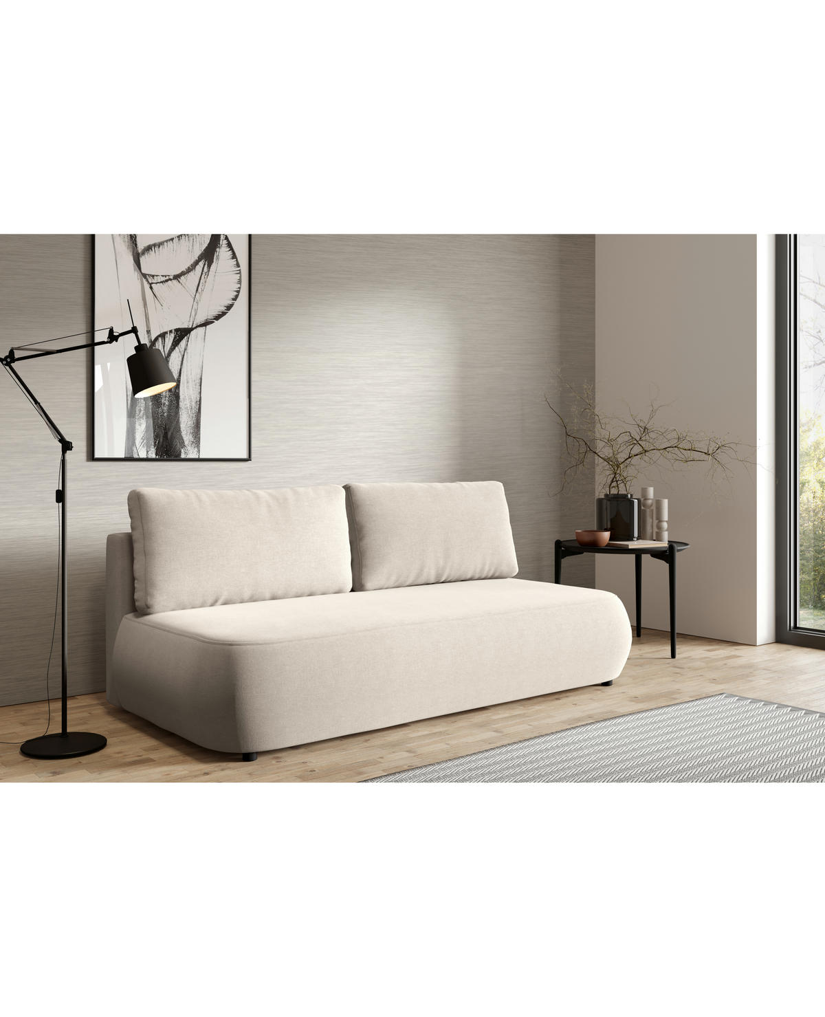 SCHLAFSOFA mit Bettkasten Beige - Beige/Schwarz, Holz/Holzwerkstoff (210/82/106cm) - Furnisell