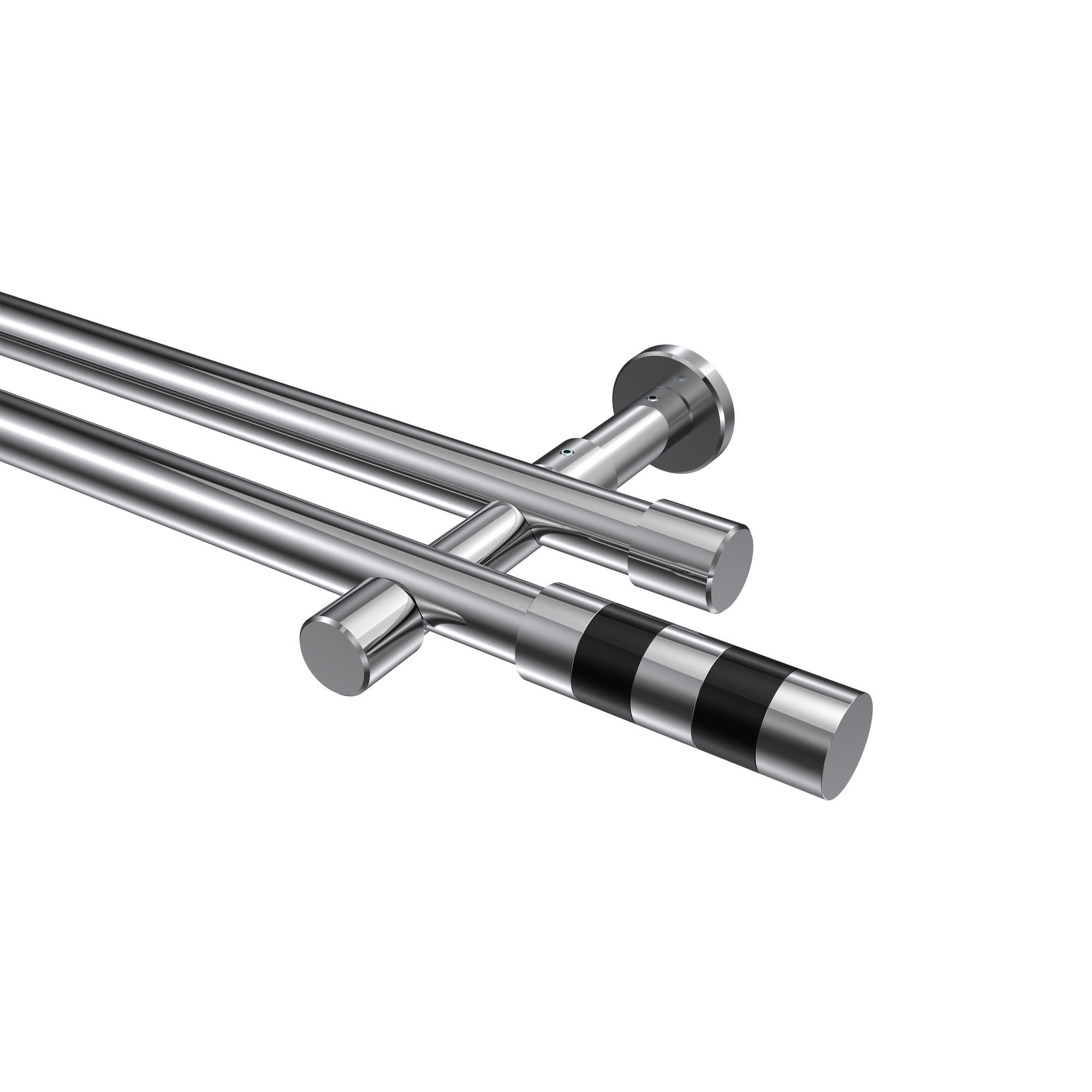 GARDINENSTANGEN-SET Prestige Mavell 200 cm, 2-läufig (ohne Ringe), 20 mm Ø Chrom - Chromfarben/Schwarz, Metall (200cm) - INTERDECO