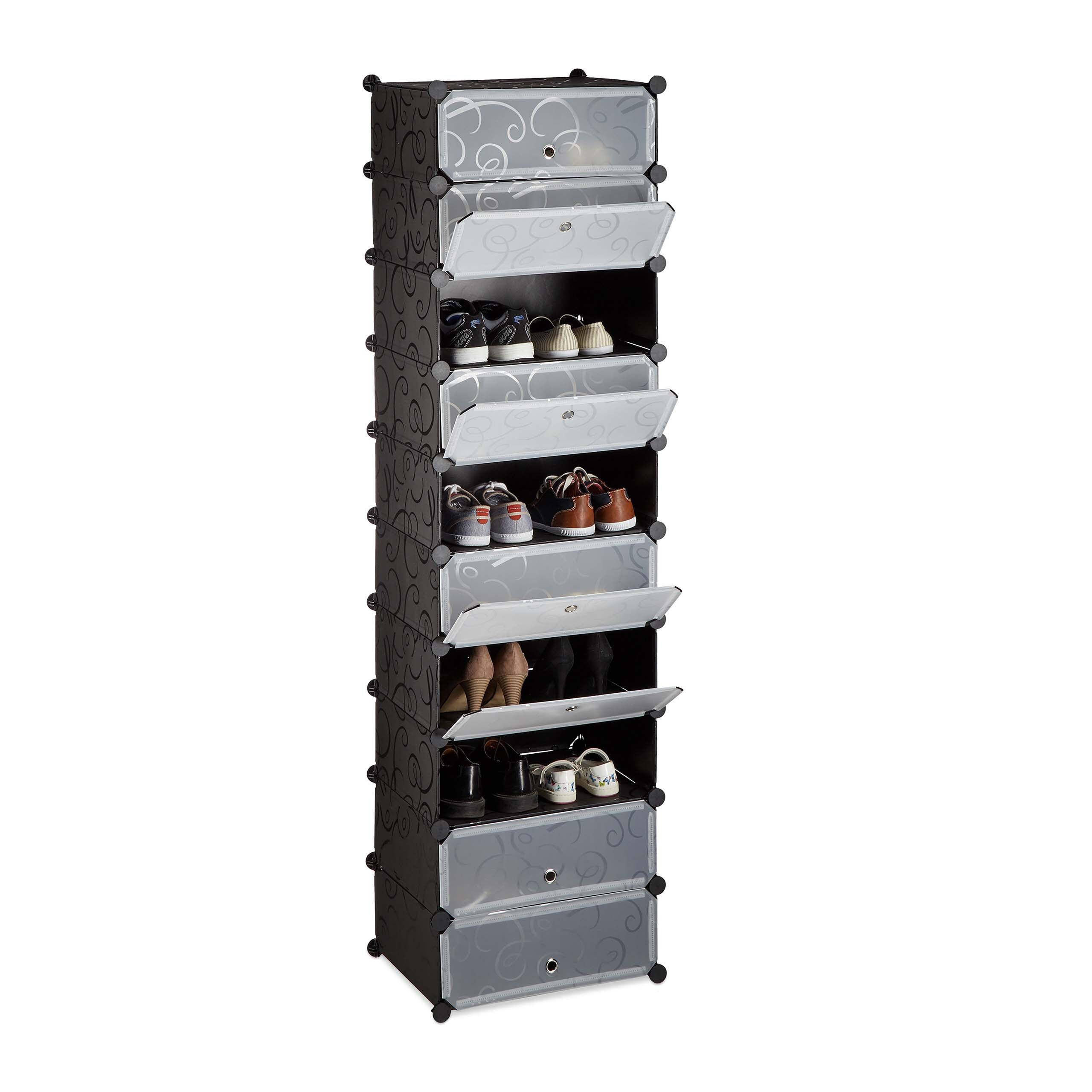SKOSKÅP Svart 10 plan plast metall 176/49/37 cm