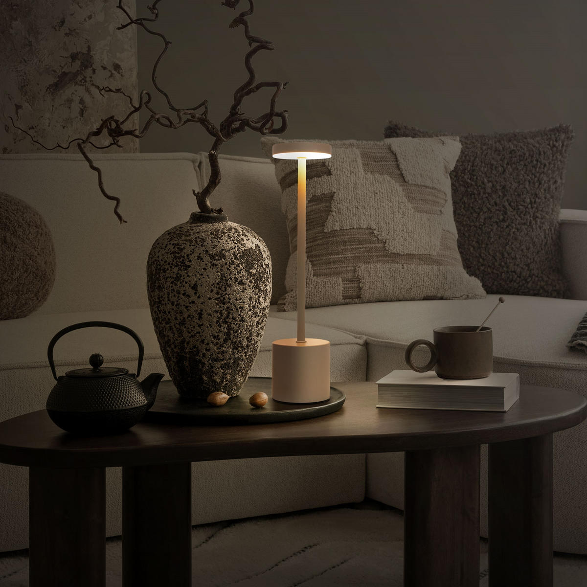 LED TISCHLAMPE kabellos Touch Creme Ø8x34,5cm 3 Lichtfarben Dimmbar - Creme, Kunststoff (8/8/34.5cm) - ML-DESIGN