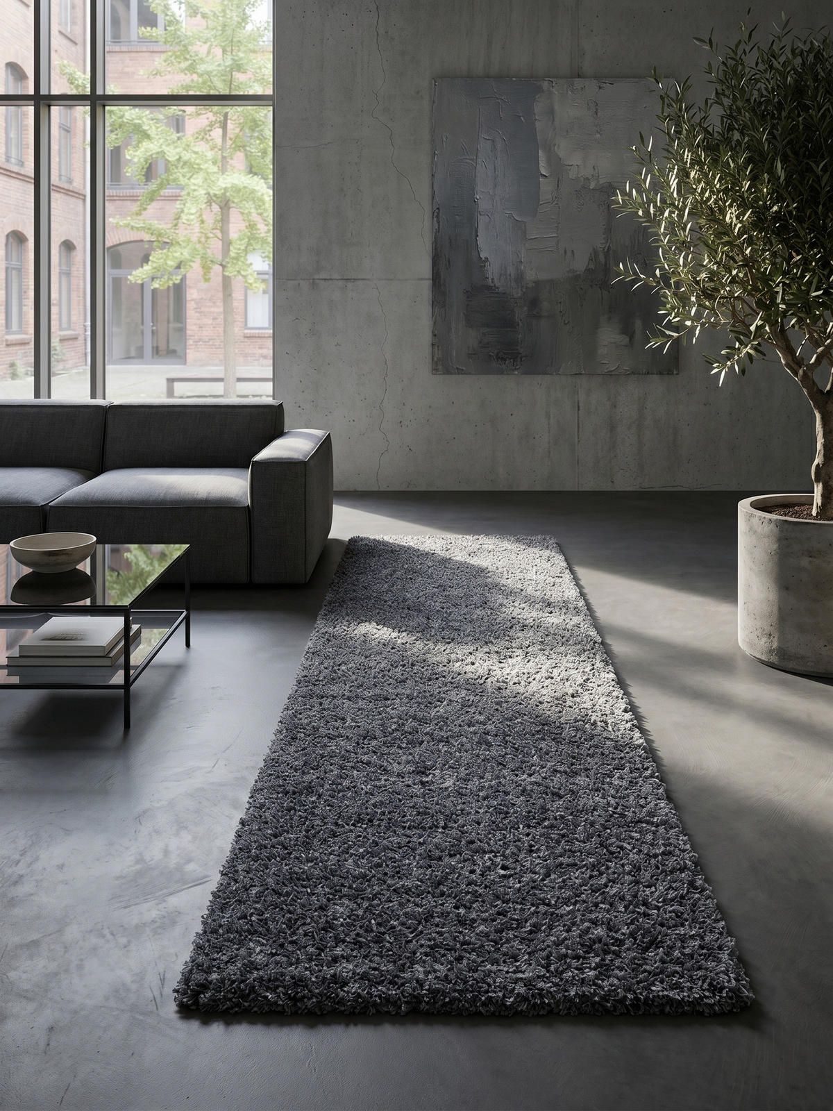 HOCHFLORTEPPICH RHEIN, einfarbig, aus Polypropylen, Grau, 80 x 250 cm - Grau, Textil (80/250cm) - KADIMA DESIGN