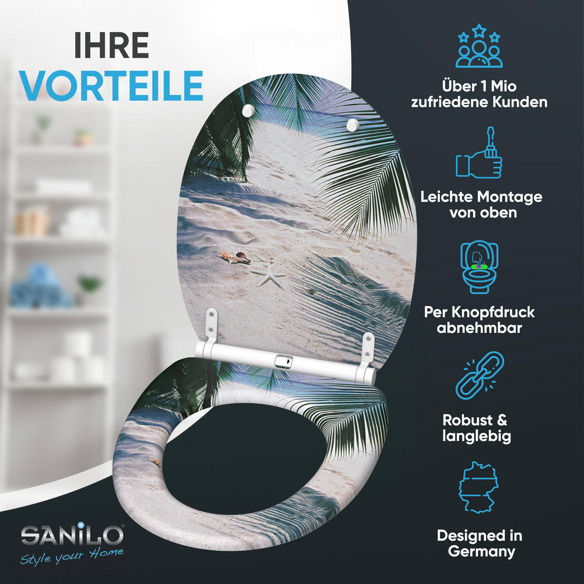 WC-SITZ mit Absenkautomatik & Top Fix Beach - Beige, Holzwerkstoff (37.7/5.5/48cm) - Sanilo