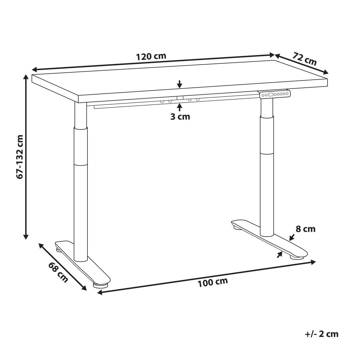 SCHREIBTISCH elektrisch höhenverstellbar 120/72 cm Schwarz/Hellbraun Destinas - Hellbraun/Schwarz, Holzwerkstoff/Metall (72/120/67cm) - Beliani