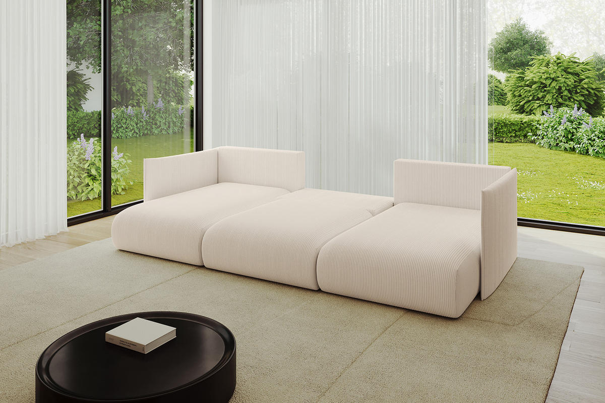 WOHNLANDSCHAFT mit Schlaffunktion und Bettkasten ONESK-U 304x165x40 Beige Cord - Beige, Holzwerkstoff/Kunststoff (304/90/165cm) - ALTDECOR