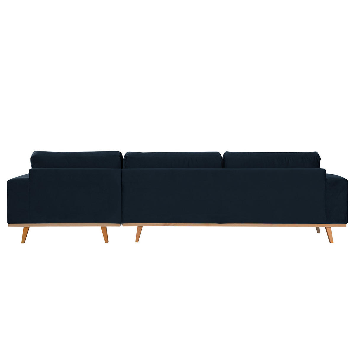 ECKSOFA mit Longchair - Buchefarben/Dunkelblau, Buchenholz/Textil (281/153cm) - home24