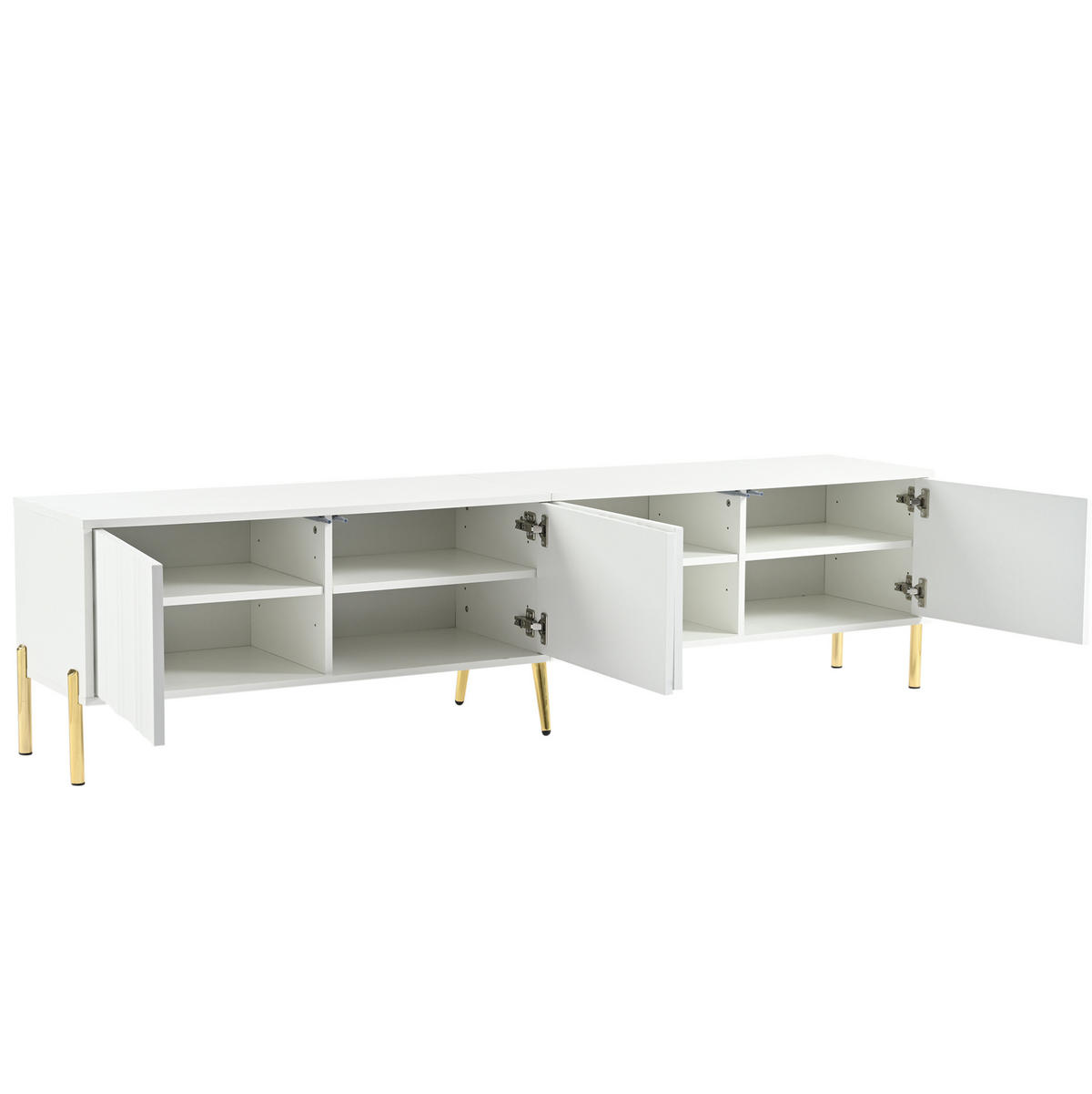 TV-LOWBOARD aus MDF und Spanplatte 190x38x48 cm Weiß mit 4 Türen, 8 Fächern und goldfarbenen Beinen - Weiß, Holzwerkstoff (190/48/38cm) - IVMEU