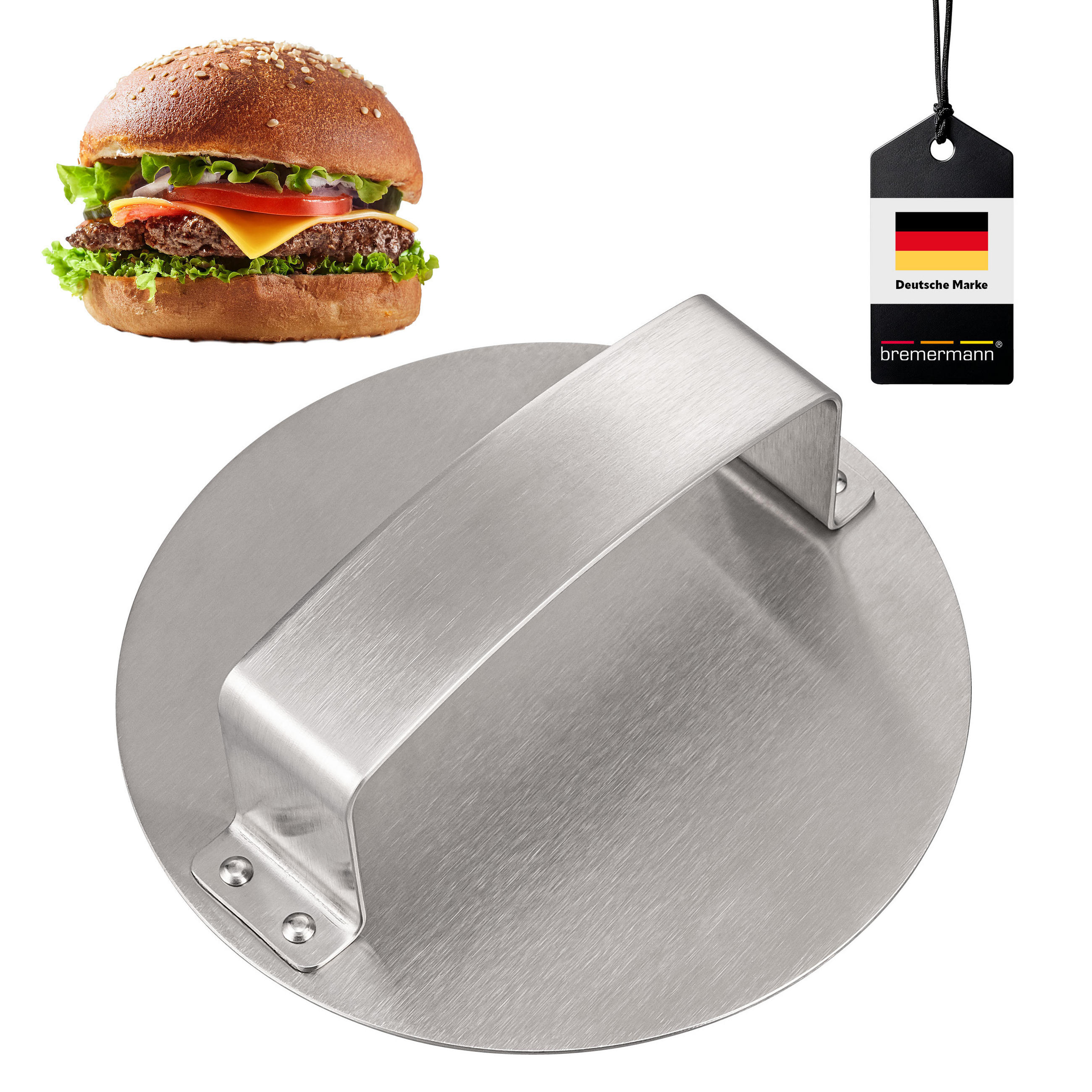 BURGERPRESSE, silber, Edelstahl - Edelstahlfarben, Metall (18/6/18cm) - bremermann