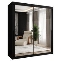 SCHIEBETÜRENSCHRANK mit Spiegel 180 cm Breite, schwarz mit schwarzem Griff - Schwarz, Holzwerkstoff (180/200/62cm) - Home Collective