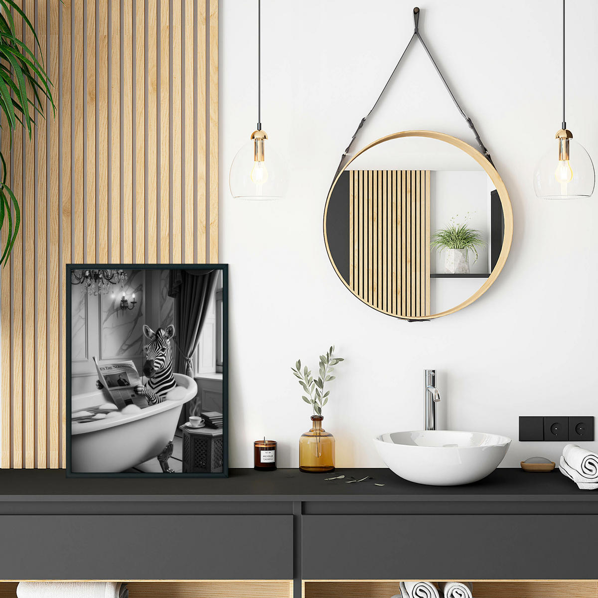 POSTER für Badezimmer WC ZEBRA in Badewanne Zeitung Abstraktion 20x30cm - Schwarz/Weiß, Papier (20/30/1cm) - Muralo