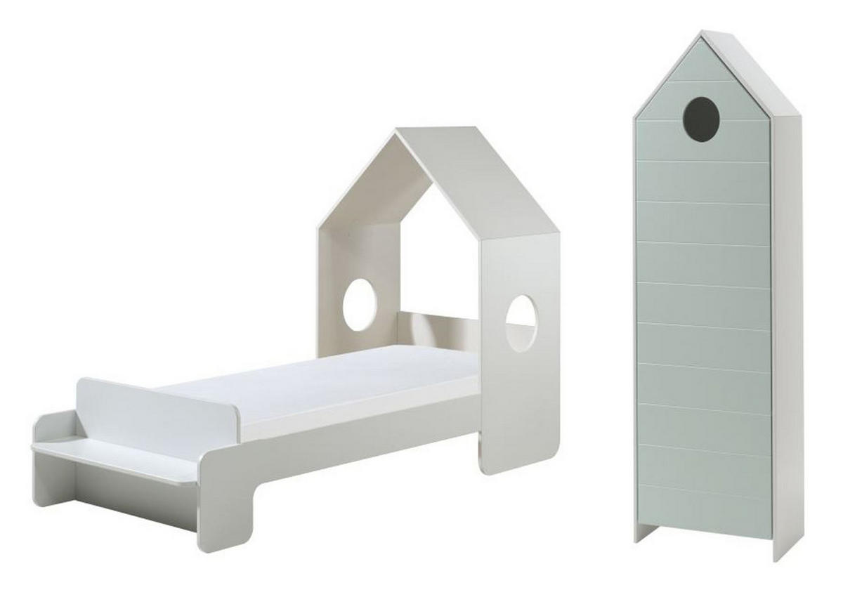 KINDERZIMMER Set Kania Komplettset MDF+Holzwerkstoff Weiß /Mint - Weiß/Grün, Holzwerkstoff (288/1/131cm) - 58aufmkessel