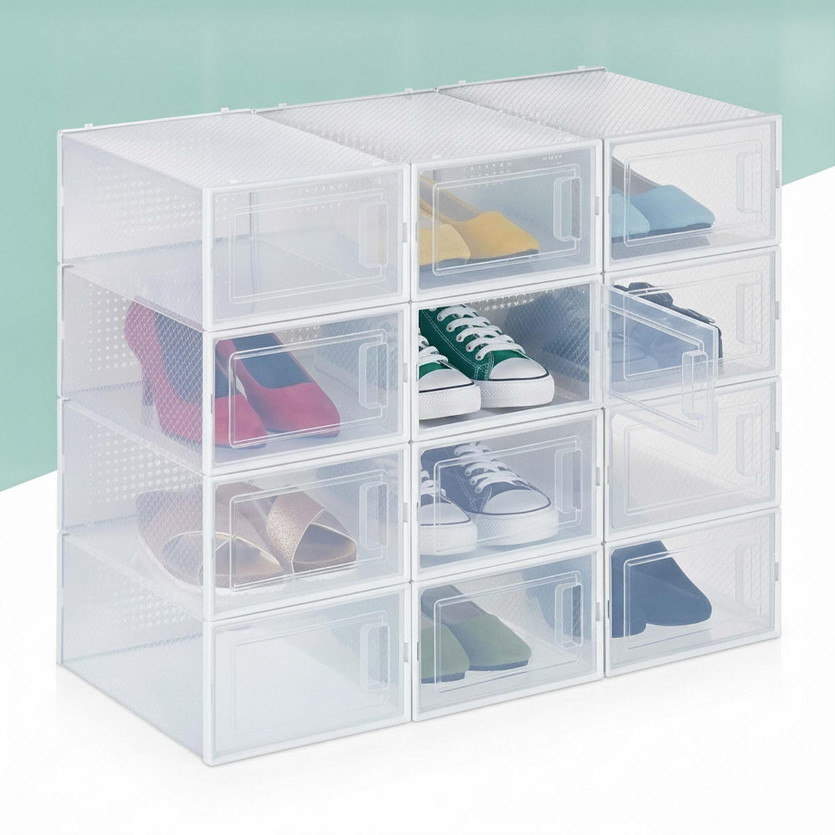 12XSCHUHBOXEN - Transparent, Kunststoff (23/14.5/33.5cm) - Relaxdays