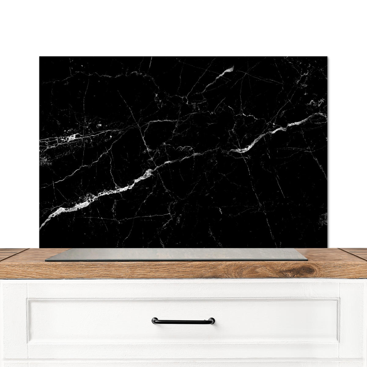 SPRITZSCHUTZ KÜCHE Marmoroptik - Schwarz - Luxus 90x60 cm - Grau, Metall (90/0.3/60cm) - MuchoWow