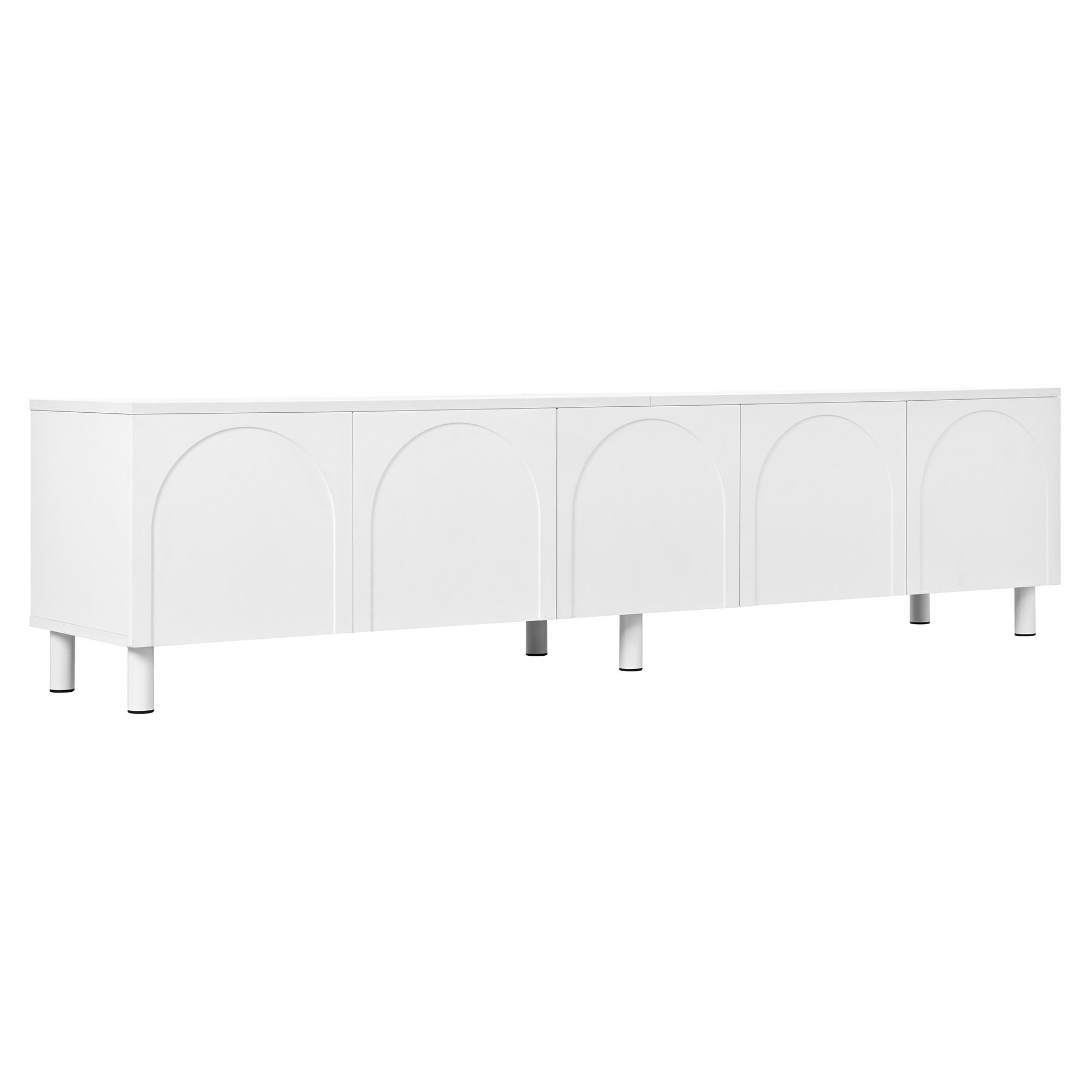 TV-ELEMENT180X38X45CM Weiß 5Türen Metallfüße Stauraum Kabeldurchlass - Weiß, Holz (43.99/19.99/102.49cm) - Raelunyi