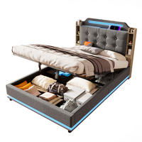 POLSTERBETT 140/200 cm in Grau Leinen mit Bettkasten, LED, USB und Type-C - Grau, Holzwerkstoff/Textil (140/200cm) - WISHDOR