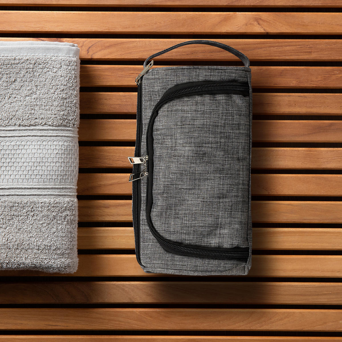 KULTURBEUTEL - Grau, Kunststoff/Textil (23/13/13cm) - Relaxdays