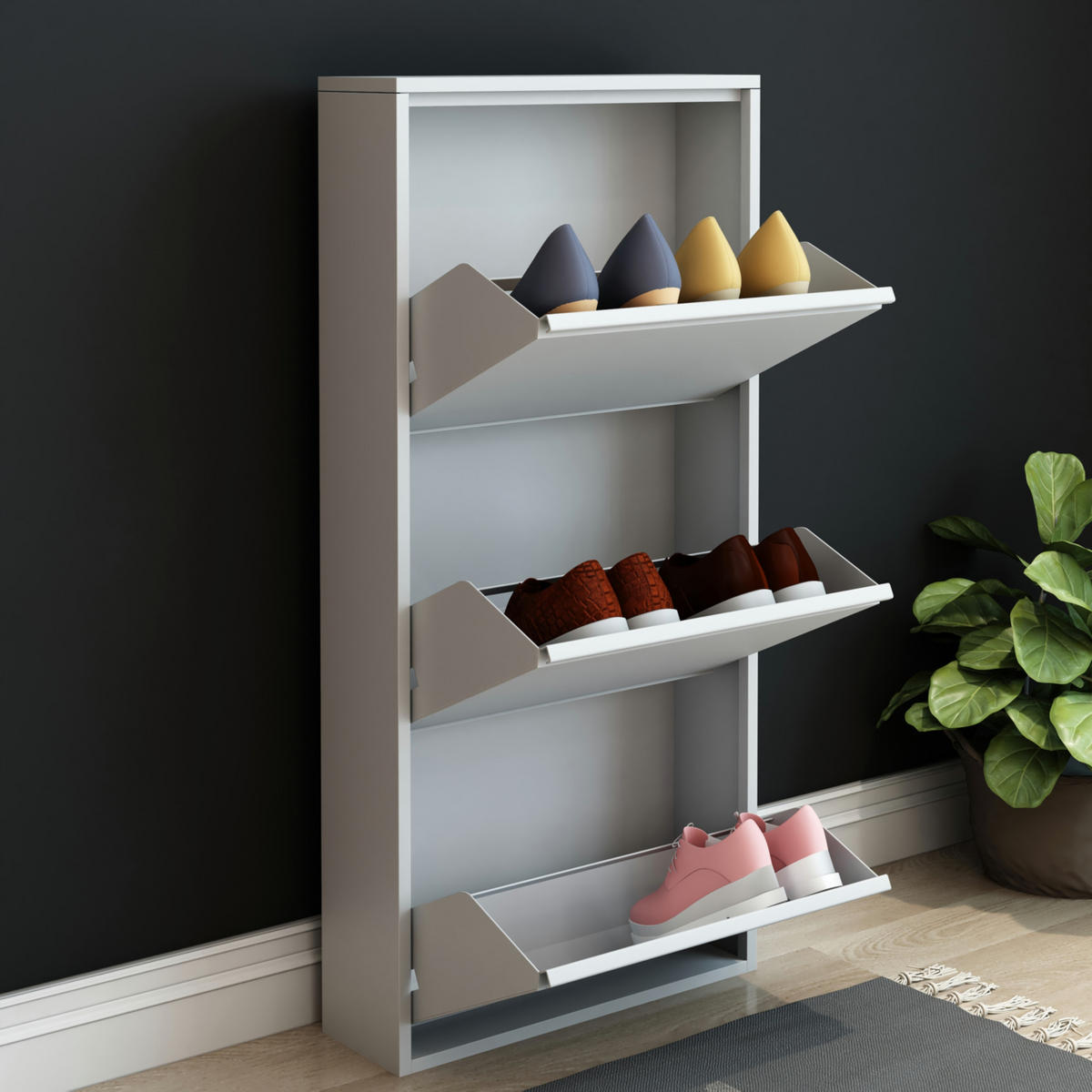 SCHUHKIPPER Sokndal - Weiß, Metall (50/104/15cm) - [en.casa]