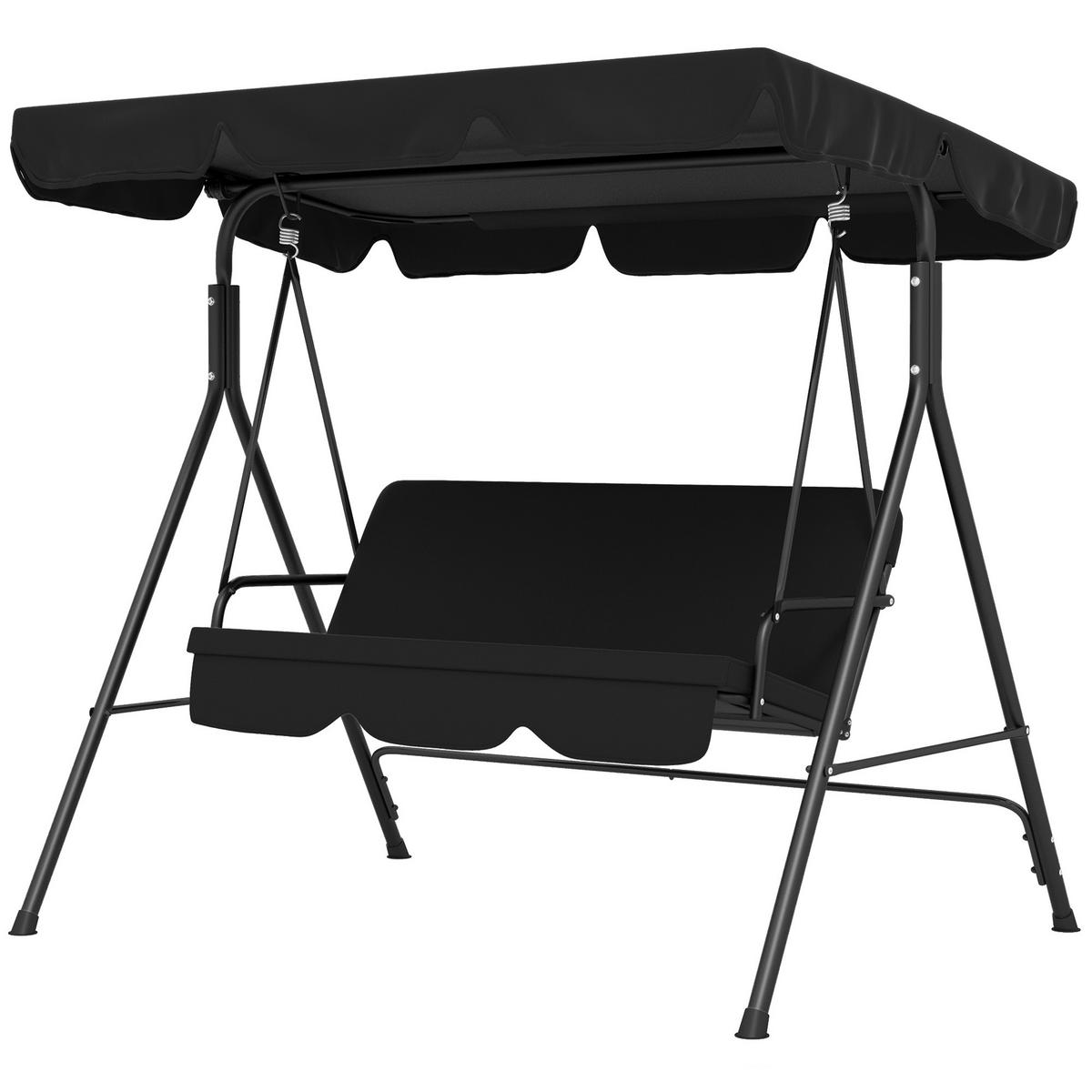 HOLLYWOODSCHAUKEL DE-07085 3-Sitzer, verstellbares Sonnendach Schwarz - Schwarz, Metall (172/153/110cm) - ComfortXL