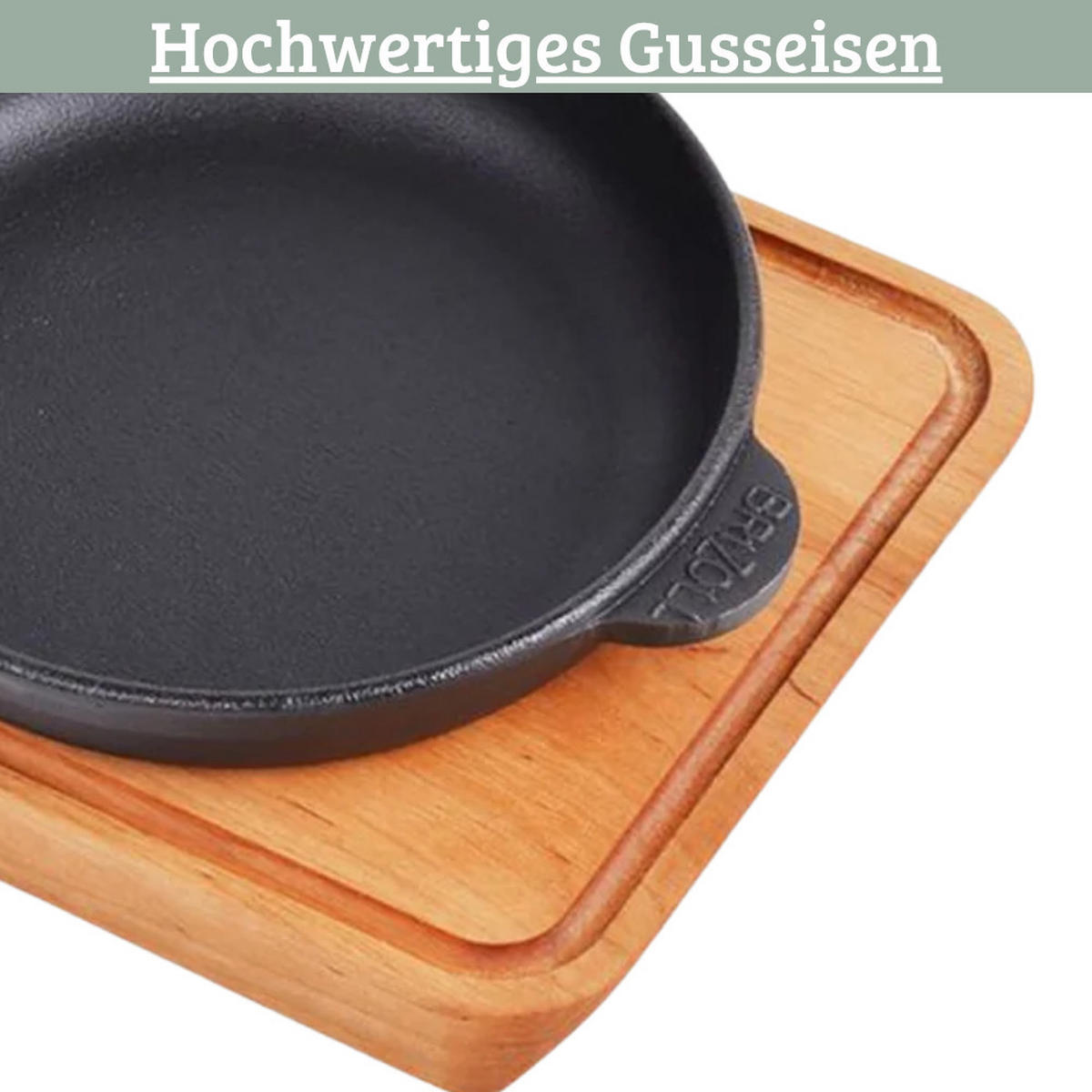 SERVIERPFANNE Gusseisen MODI mit Holzuntersetzer 18 cm ⌀ - Schwarz, Metall (18/18/2.5cm) - DELUKE